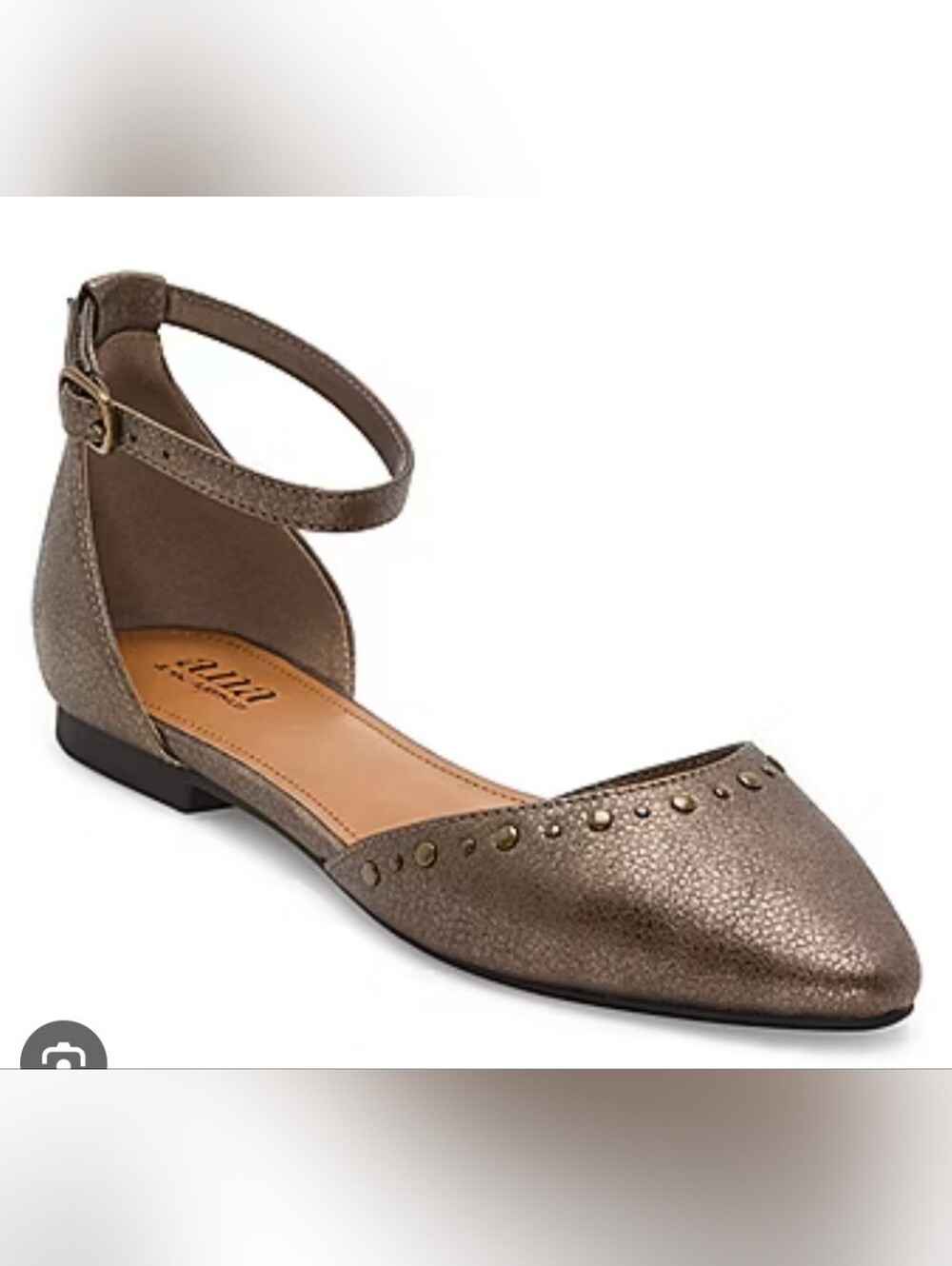 a.n.a Women's Metallic Bronze Ankle-Strap Pointed Flat Size 7